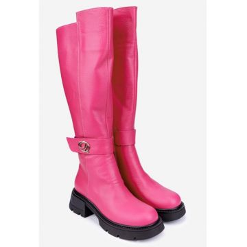 Cizme dama fuchsia din piele texturata