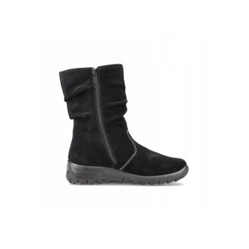 Ghete  negre - din piele intoarsa - cu caramb incretit RIKZ7171-01 -