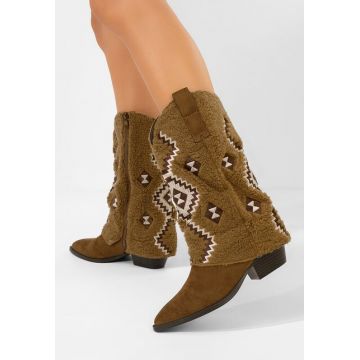 Cizme cu toc gros Cloria kaki