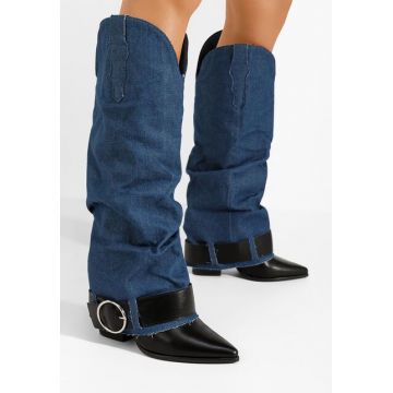 Cizme cu toc gros Elisia denim