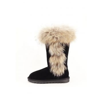 Cizme din piele naturala negre cu blanita Eva 110 9155