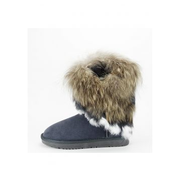 Cizme gri din piele naturala cu blanita naturala 8013 11 15668
