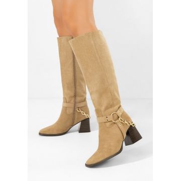 Cizme lungi cu toc gros Deliora kaki