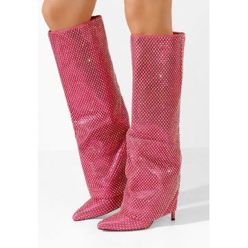 Cizme lungi cu toc subtire Josely fucsia