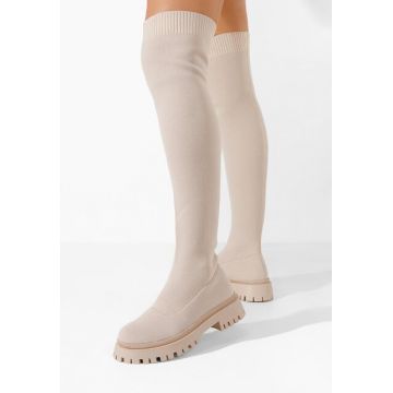 Cizme lungi fara toc Xena bej