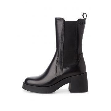 Cizme mid-calf de piele cu segment din material textil