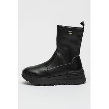 Cizme mid-calf slip-on de piele ecologica
