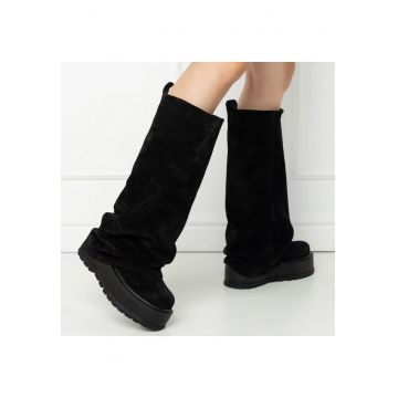 Ghete slip-on  - Slouchy Long - Velur Black - marimea Ghete slip-on  - Slouchy Long - Velur Black - marimea