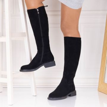 Cizme Dama Imblanite Negre din Piele Ecologica Intoarsa Revana