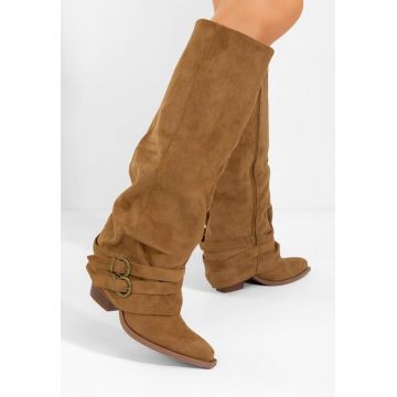 Cizme lungi cu toc gros Voncile camel