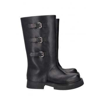 Cizme mid-calf de piele si piele ecologica
