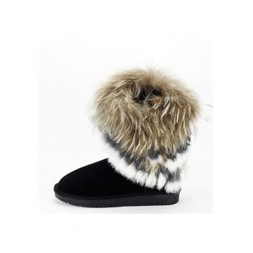 Cizme negre din piele naturala cu blanita naturala 8013 111 15662