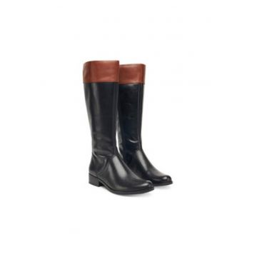 Cizme dama -  piele naturala - maro/negru Cizme dama -  piele naturala - maro/negru