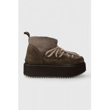 Inuikii cizme de zapada din piele intoarsa Classic Low Platform culoarea maro, 75104-105 Inuikii cizme de zapada din piele intoarsa Classic Low Platform culoarea maro, 75104-105