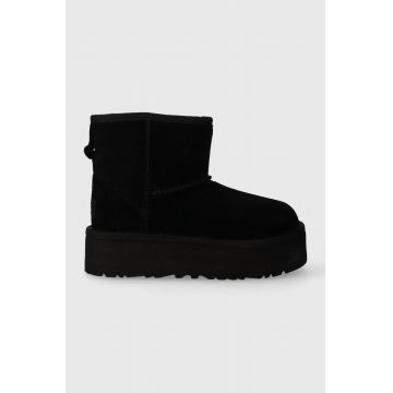 UGG cizme de zapada din piele intoarsa CLASSIC MINI PLATFORM culoarea negru