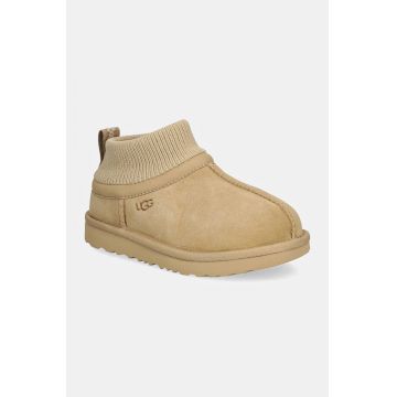 UGG cizme de zapada din piele intoarsa CLASSIC ULTRA STRETCH CUFF culoarea bej, 1157702T