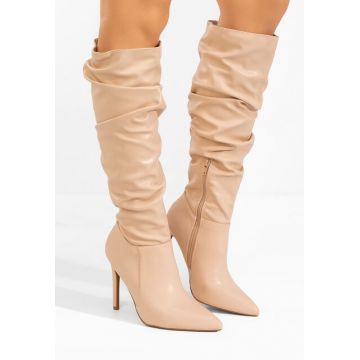 Cizme cu toc subtire Esmaria bej