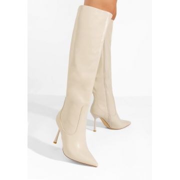 Cizme lungi cu toc subtire Dalinda bej