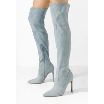 Cizme lungi cu toc subtire Omaria denim