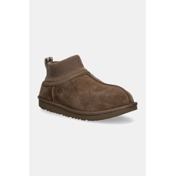 UGG cizme de zapada din piele intoarsa KIDS' CLASSIC ULTRA STRETCH CUFF culoarea maro, 1157702K UGG cizme de zapada din piele intoarsa KIDS' CLASSIC ULTRA STRETCH CUFF culoarea maro, 1157702K