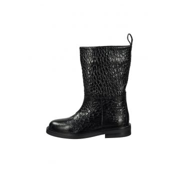 Cizme mid-calf de piele cu aspect texturat